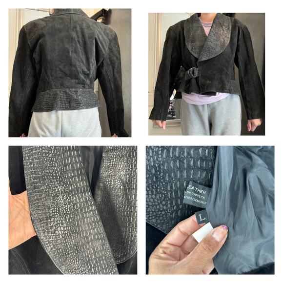 Vintage WINLIT Suede buckle waist Coat hour glass silhouette 80s western size L - Picture 8 of 8